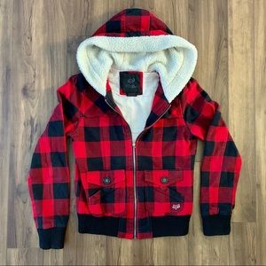 Red Plaid Bomber Lumberjack Coat Jacket by Fox